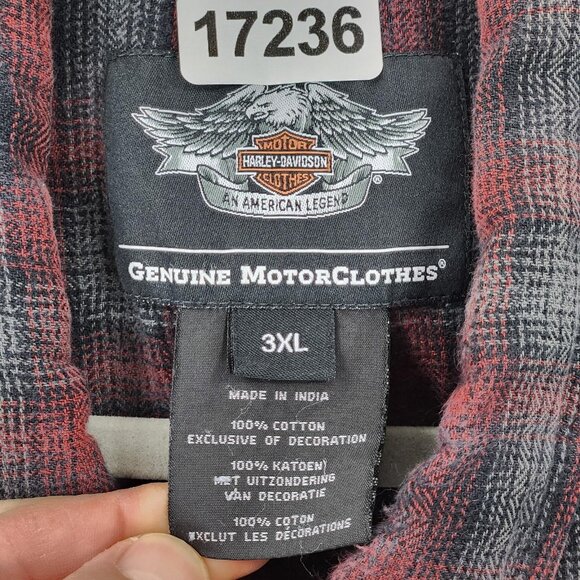 Harley Davidson Shirt Mens 3XL Red Gray Plaid Flannel Button Up Embroidered - Picture 8 of 11
